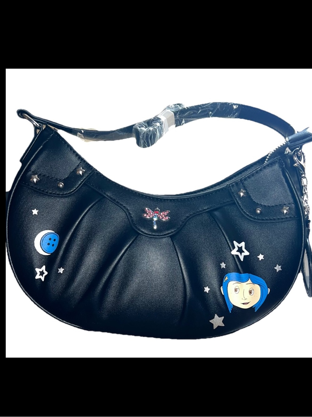 Coraline Glow in the Dark Shoulder Bag with Button Mirror Bag Charm